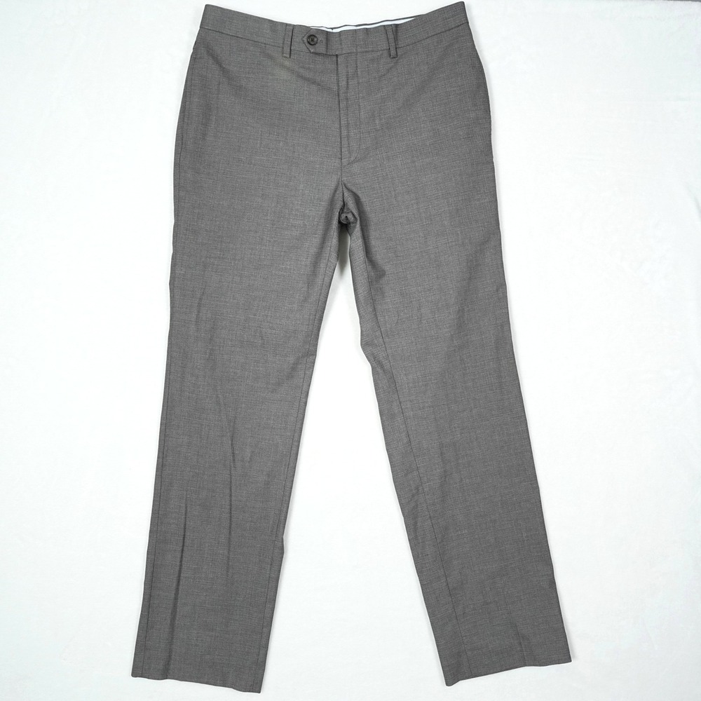 Ralph Lauren Mens Grey Textured Dress Pants Flat Front Stretch 32W x 32L‎ Office